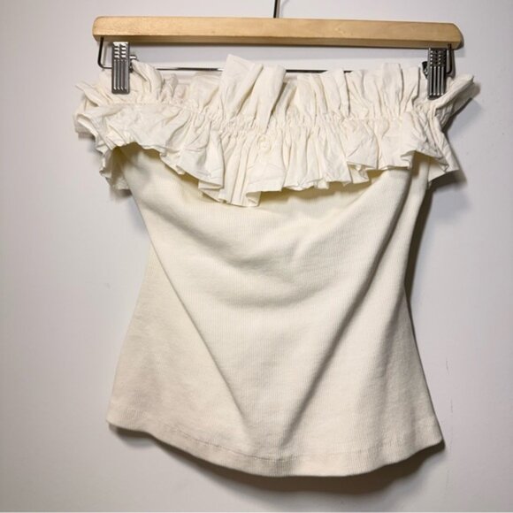 Anthropologie Maeve Poplin Ruffle Tube Top White size XS - Picture 3 of 7